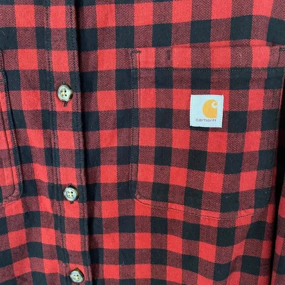 Carhartt Rugged Flex Mid-Weight Button-Up Flannel Shirt Red Black Womens Size 2X - Picture 8 of 13
